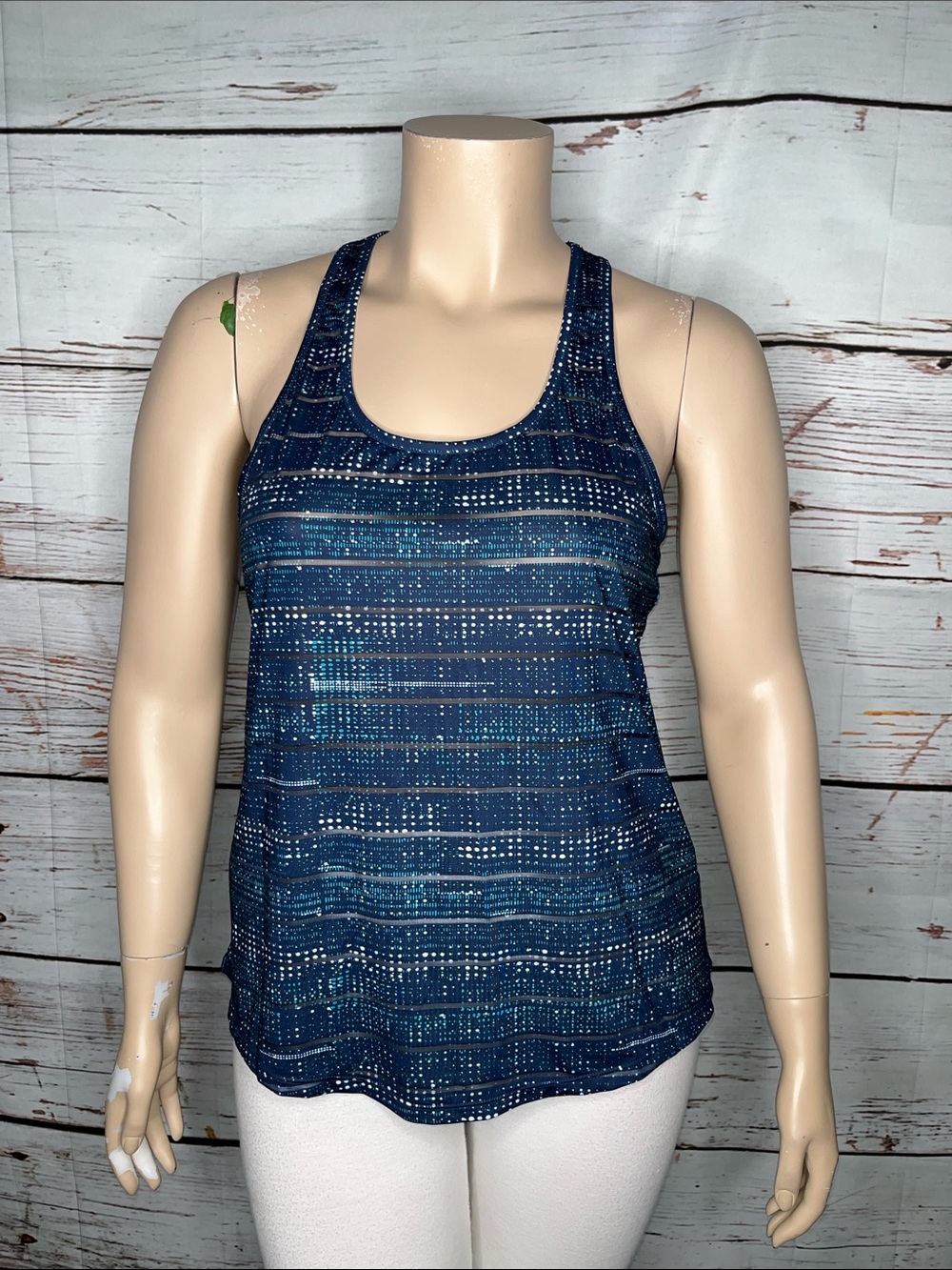 Zyia Active XXL Blue & White Polka Dot Shadow Stripe Racerback Athletic Tank Top